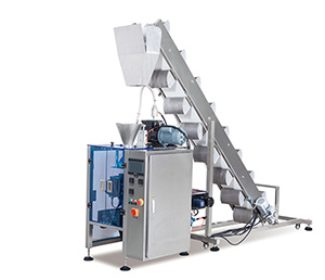 VFFS Machine with Compact Bucket Chain Conveyor